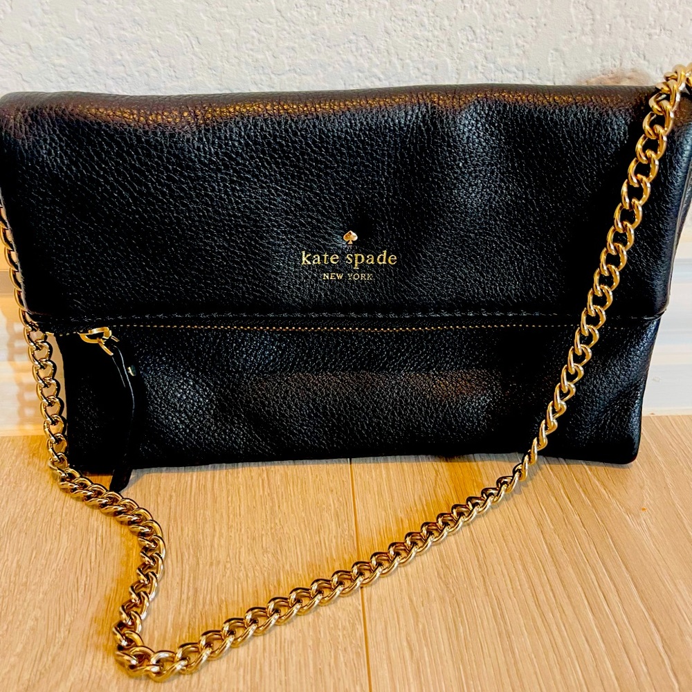 Kate Spade black clutch with gold chain